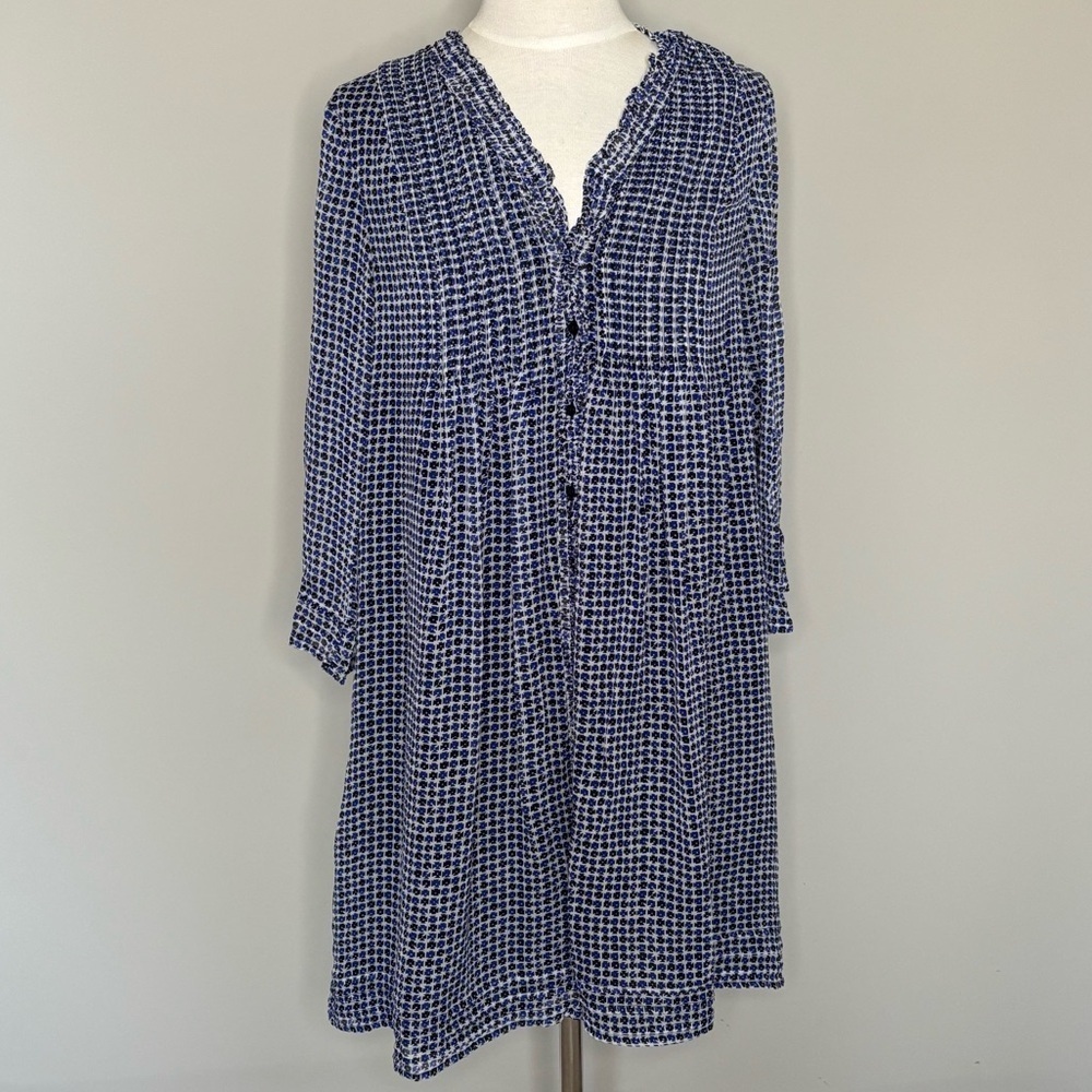 Diane Von Furstenberg DVF Silk Blue Layla Dress 3/4 Sleeve Mini Dress Ruffle, 2